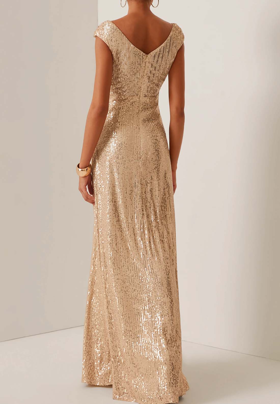 Golden Sequin Sleeveless Long A-line Gown