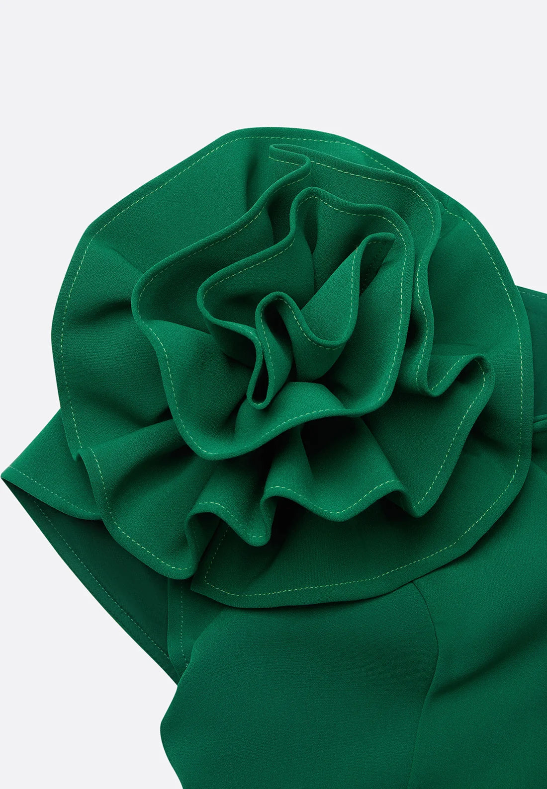 Green 3D Floral Ruched V Neck Sheath Midi Dress