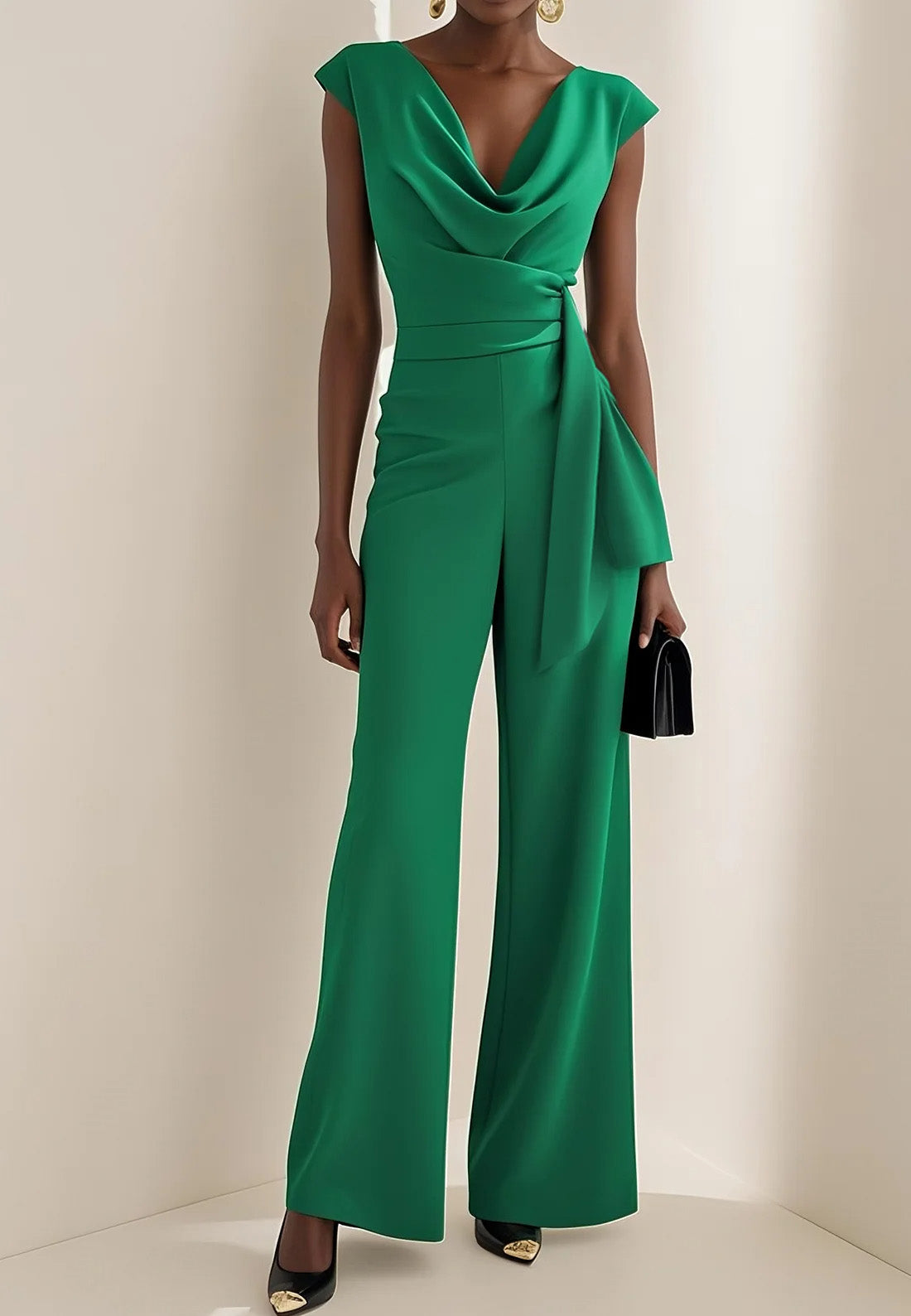 Green Regular Fit Ruched Urban Jumpsuit