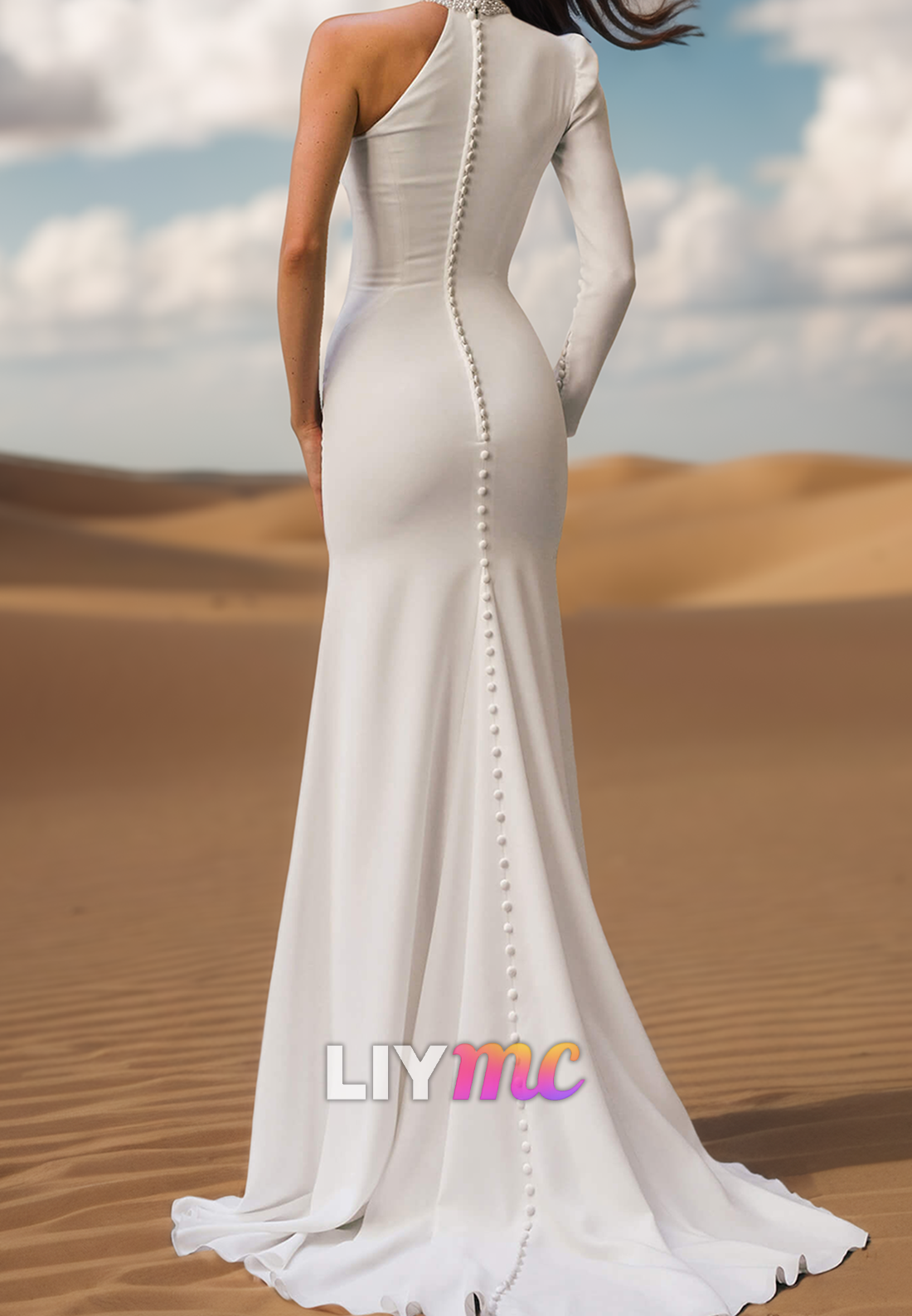 High Neck Long Sleeves Sleek Mermaid Wedding Dress