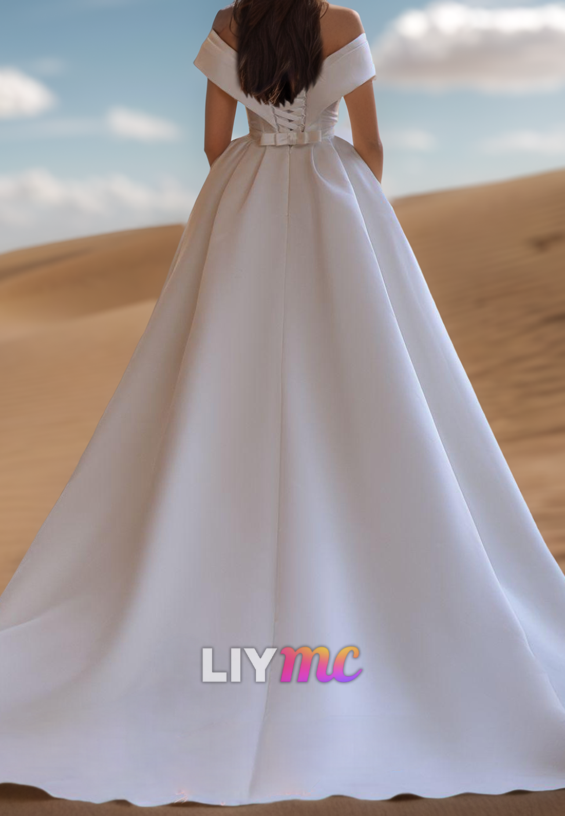 V-Neck Strapless Pleated Side Slit A-Line Wedding Dress