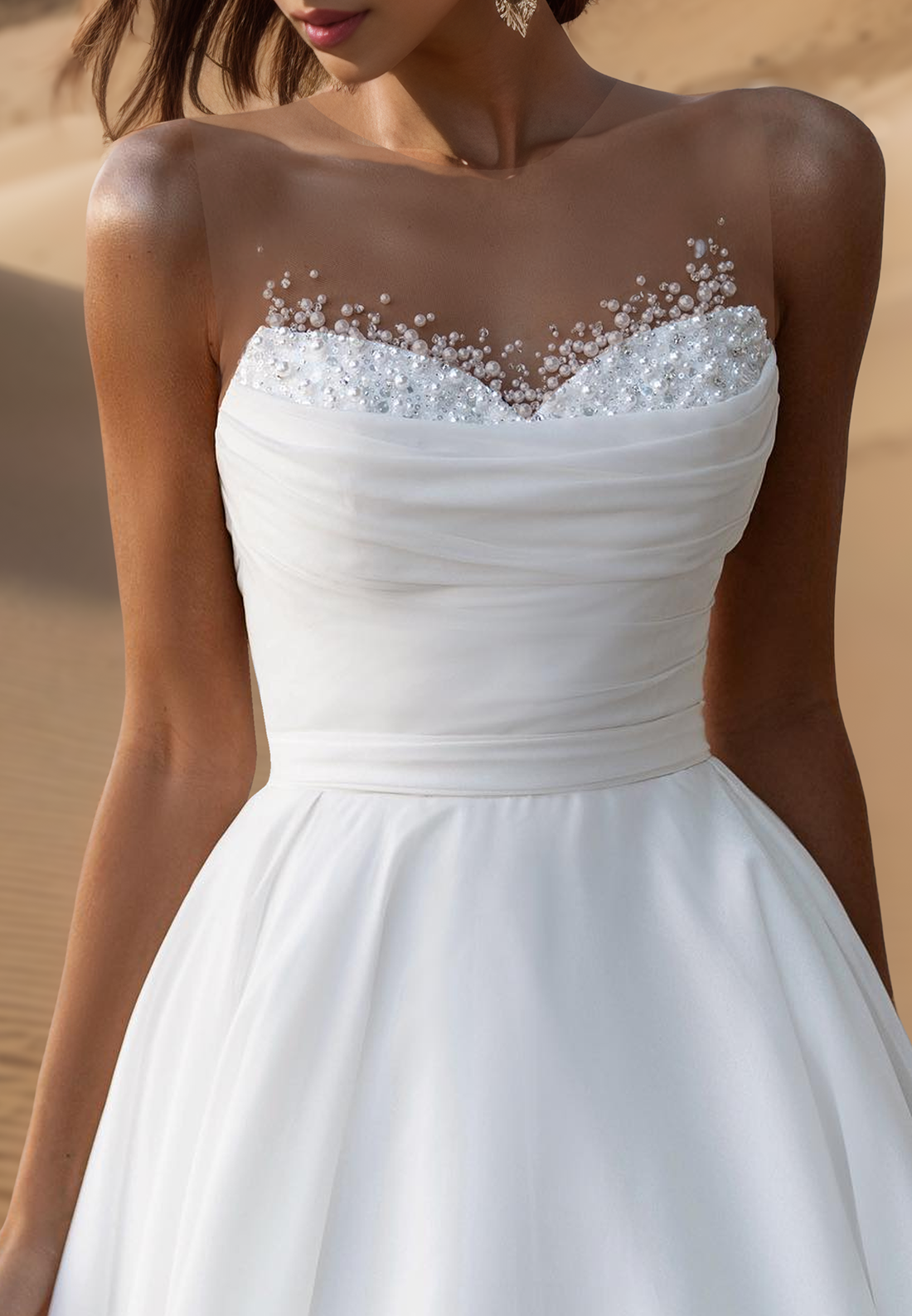 Sweetheart Beaded Sleeveless Pleated Ball Gown A-Line Wedding Dress