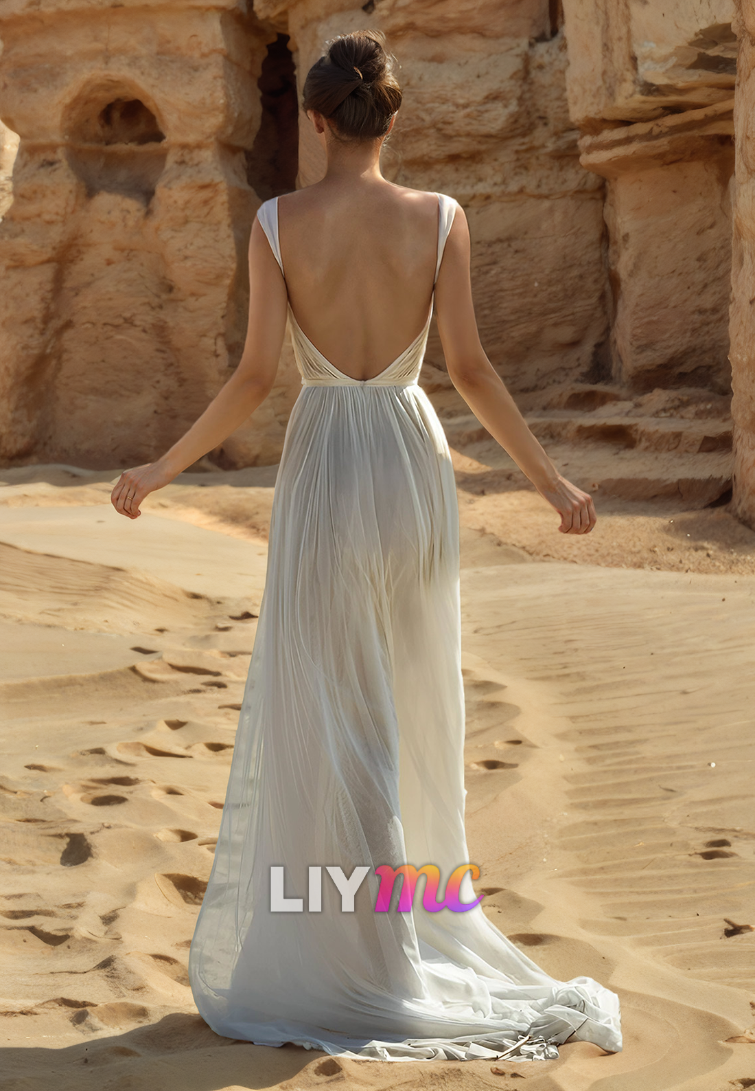LW921 - Sweetheart Straps Cut Outs Open Back High Slit A-Line Beach Wedding Dress