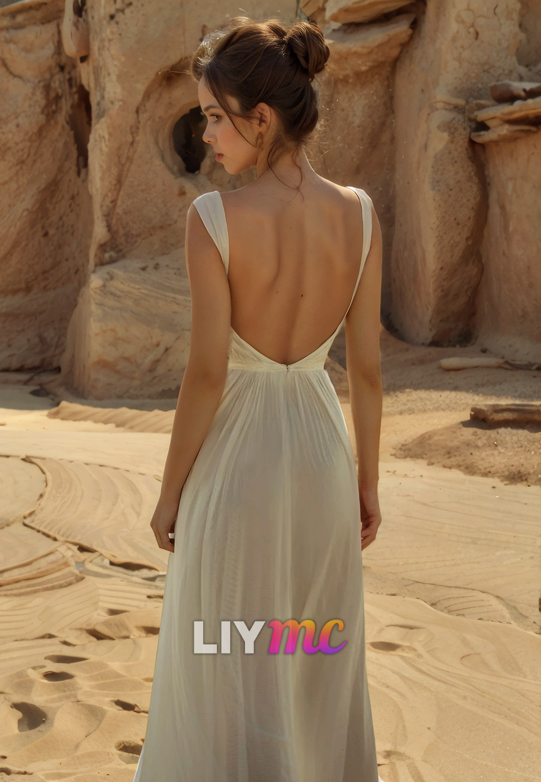 LW921 - Sweetheart Straps Cut Outs Open Back High Slit A-Line Beach Wedding Dress