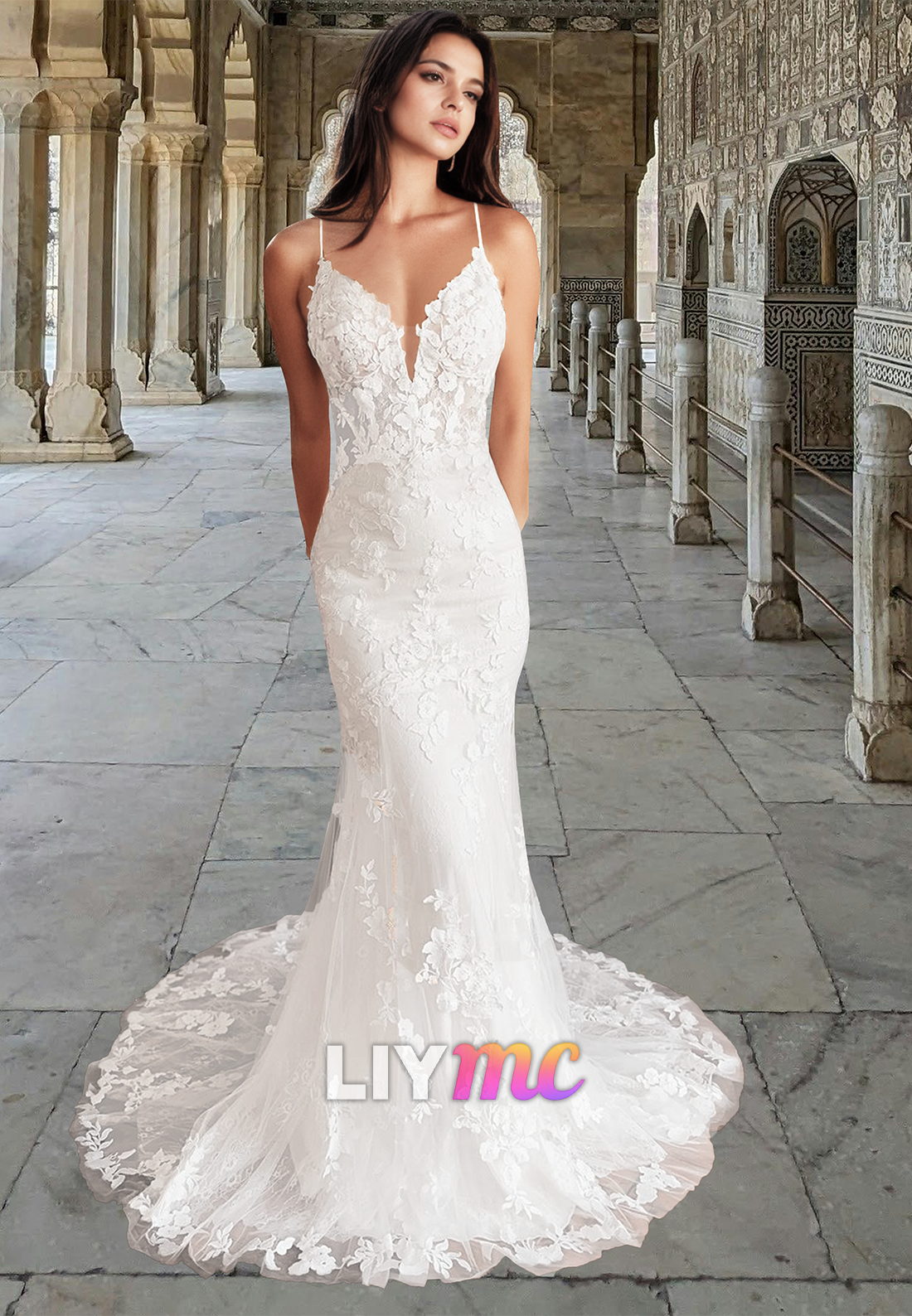 LW914 - V-Neck Sleeveless Appliques Mermaid Beach Wedding Dress Liymc LW914 - V-Neck Sleeveless Appliques Mermaid Beach Wedding Dress Liymc