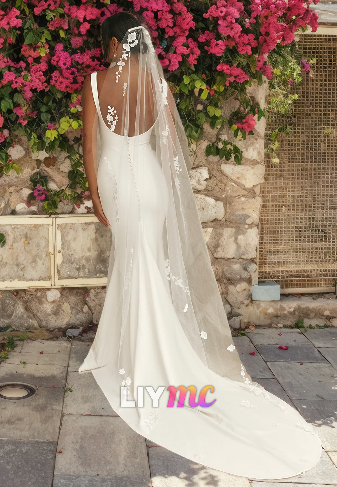 LW727 - Scoop Sleeveless Sleek Satin Fitted Mermaid Wedding Dress