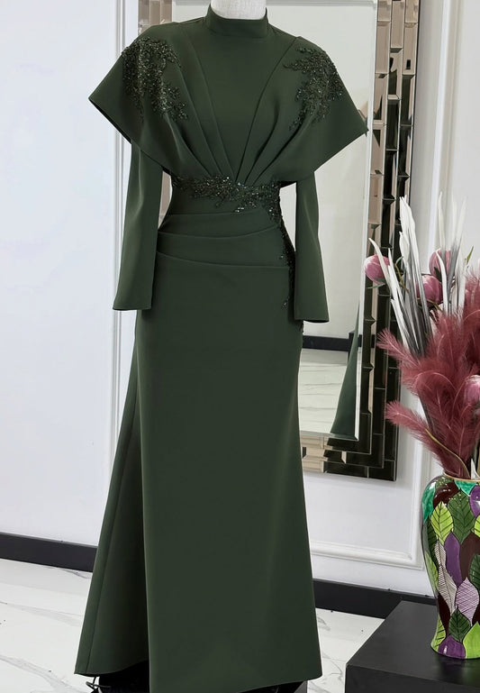 HIgh Neck Long Sleeves Appliques Sheath Mother of Bride Dress
