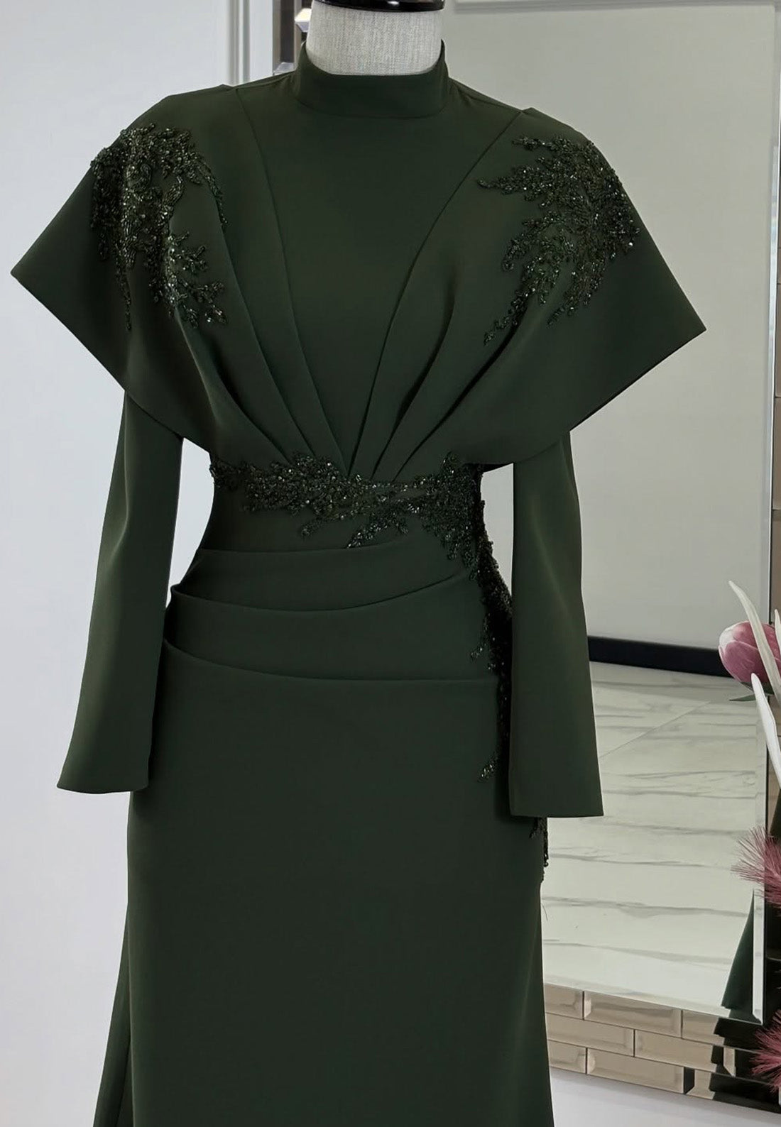 HIgh Neck Long Sleeves Appliques Sheath Mother of Bride Dress