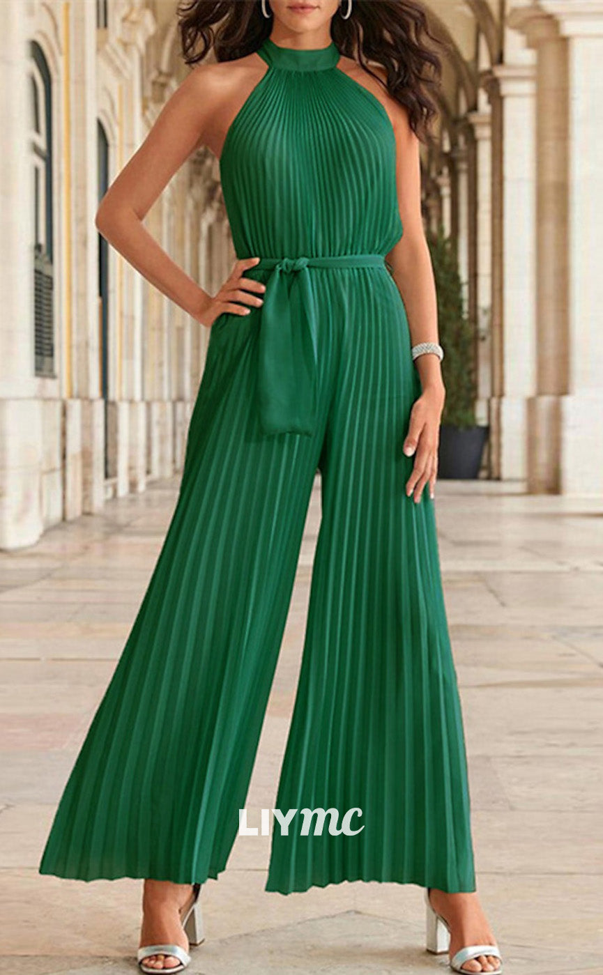 M1281 - Halter Jumpsuit Sleeveless Sleek Mother of Bride Dress Cocktail Dress