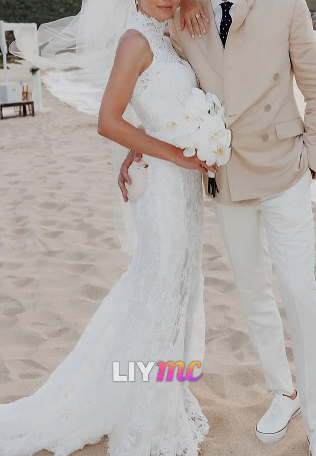 Halter Lace Appliques Mermaid Wedding Dress