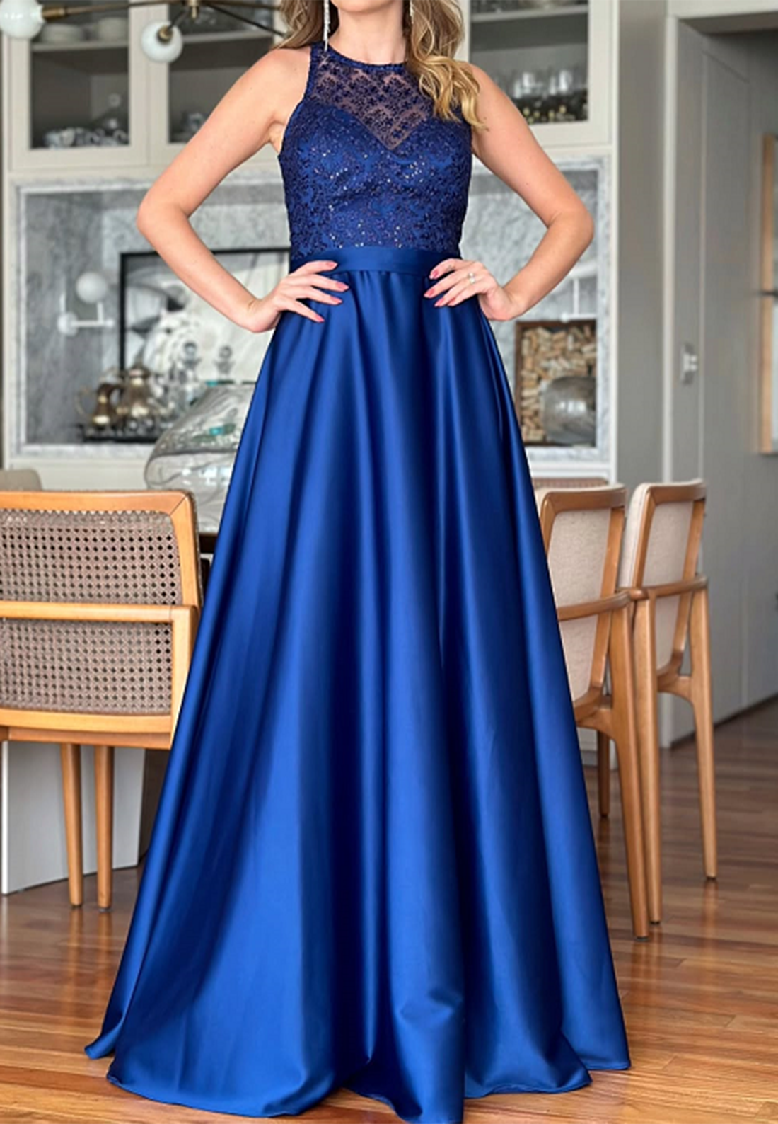 Halter Sleeveless Beaded Pleated A-Line Mother of Bride Dress