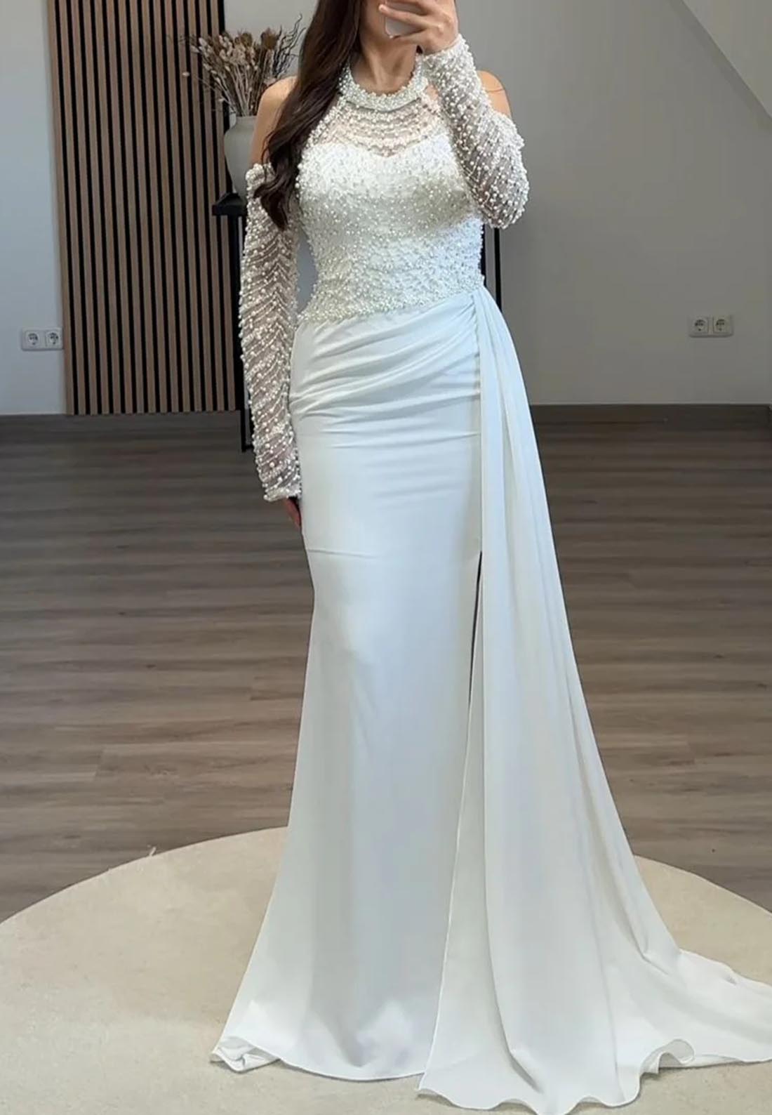 Halter Sleeveless Beaded Pleated Mermaid Formal Dress