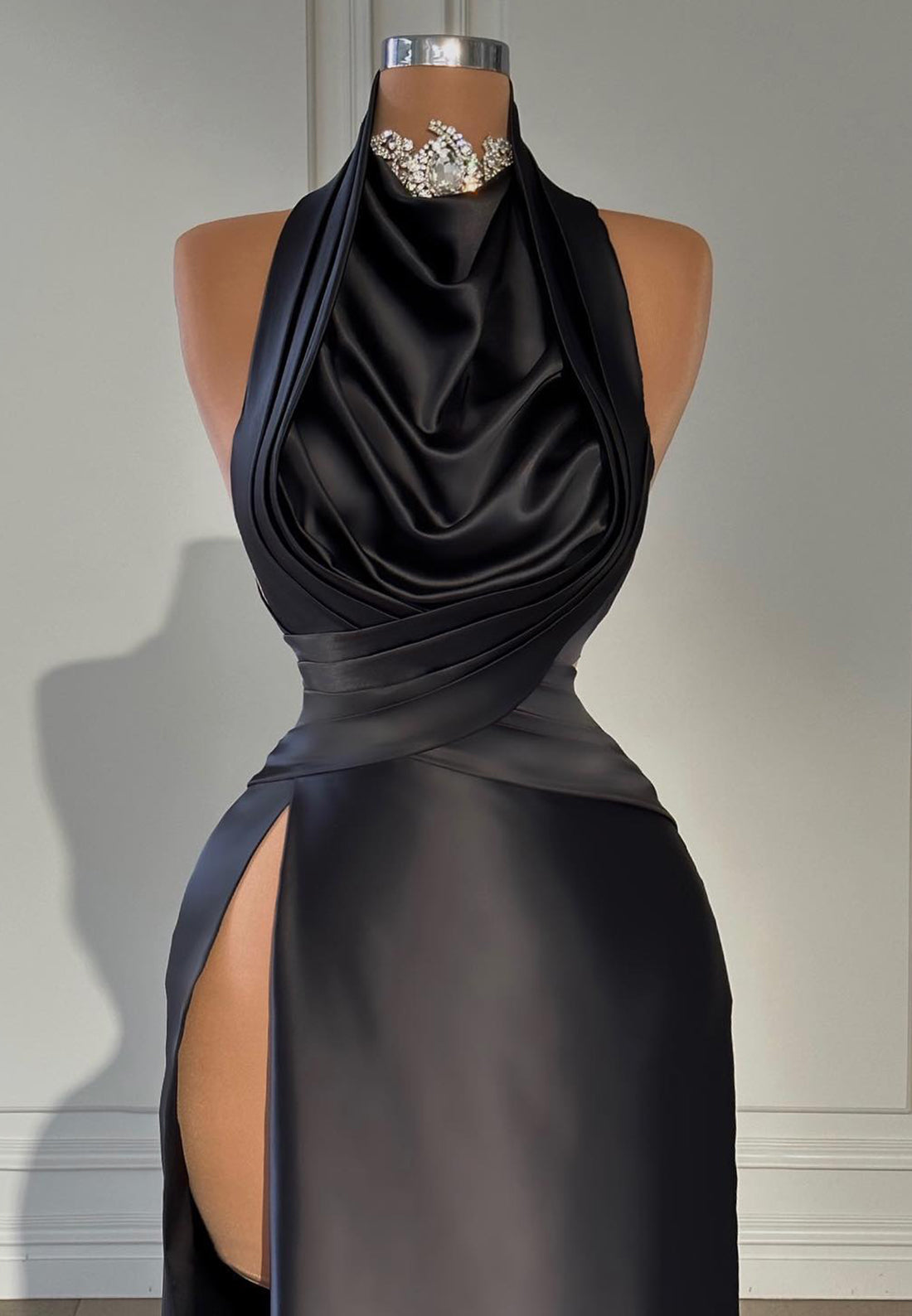 Halter Sleeveless High Slit Sleek Formal Dress Sheath Evening Dress