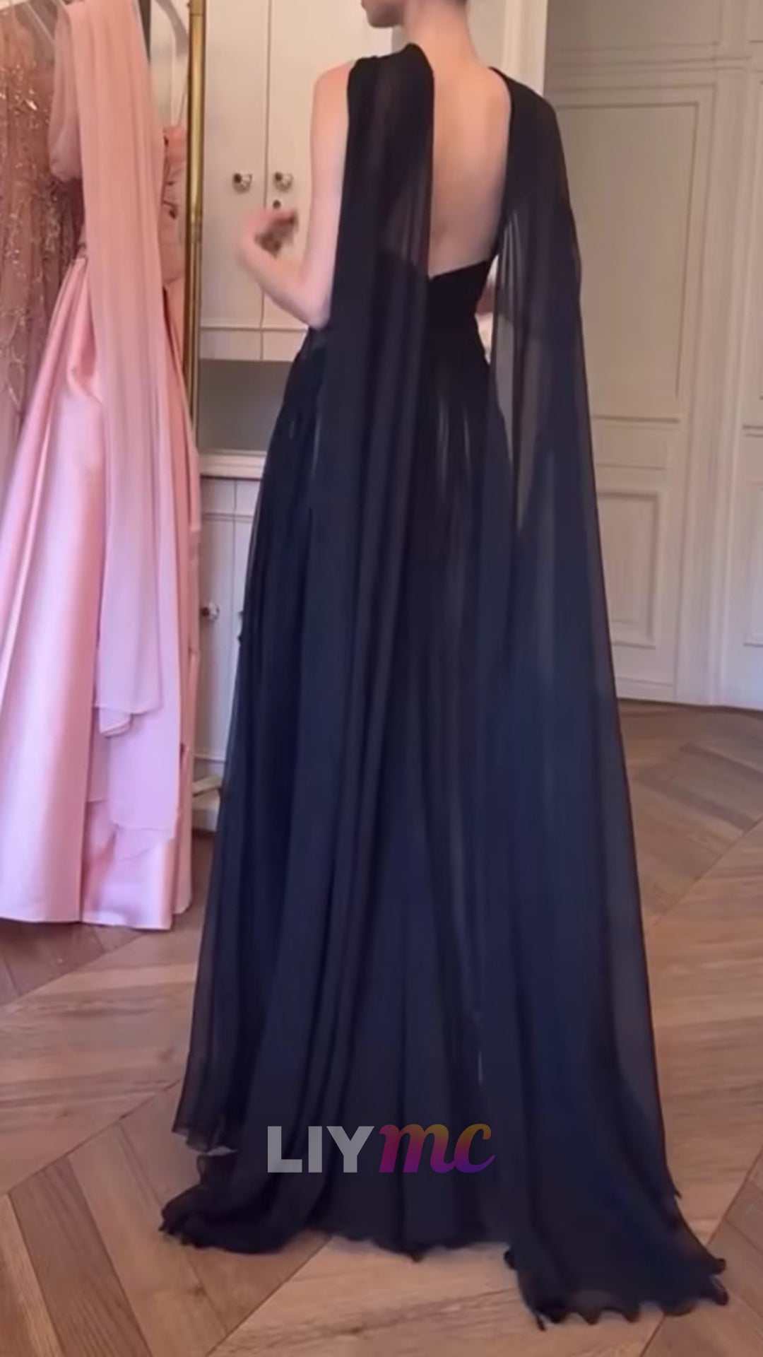 Halter Sleeveless Pleated A-Line Evening Dress with Shawl