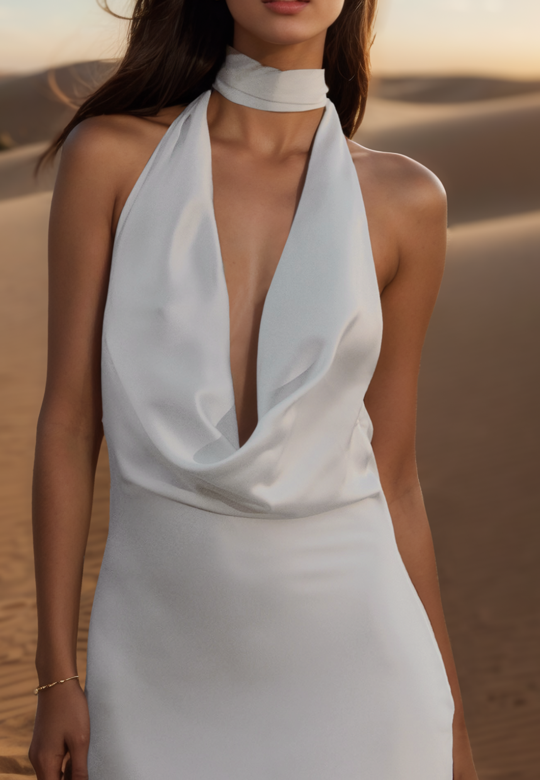 Halter V-Neck Sleeveless Backless Side Slit Sheath Beach Wedding Dress