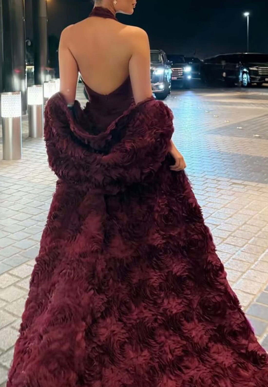 Halter V-Neck Sleeveless Floral Empire Waist A-Line Evening Dress