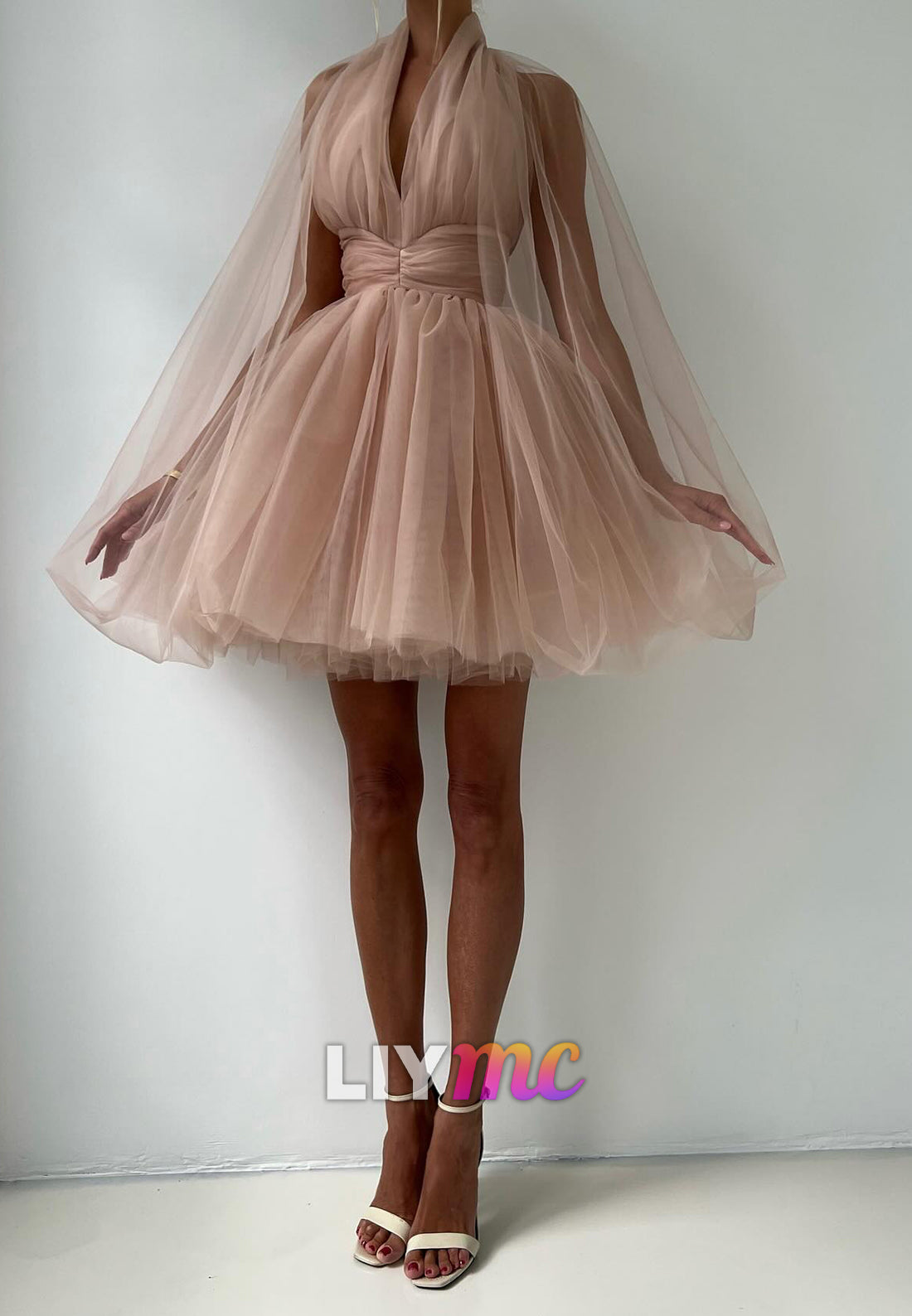 Halter V-Neck Tulle A-Line Party Homecoming Dress