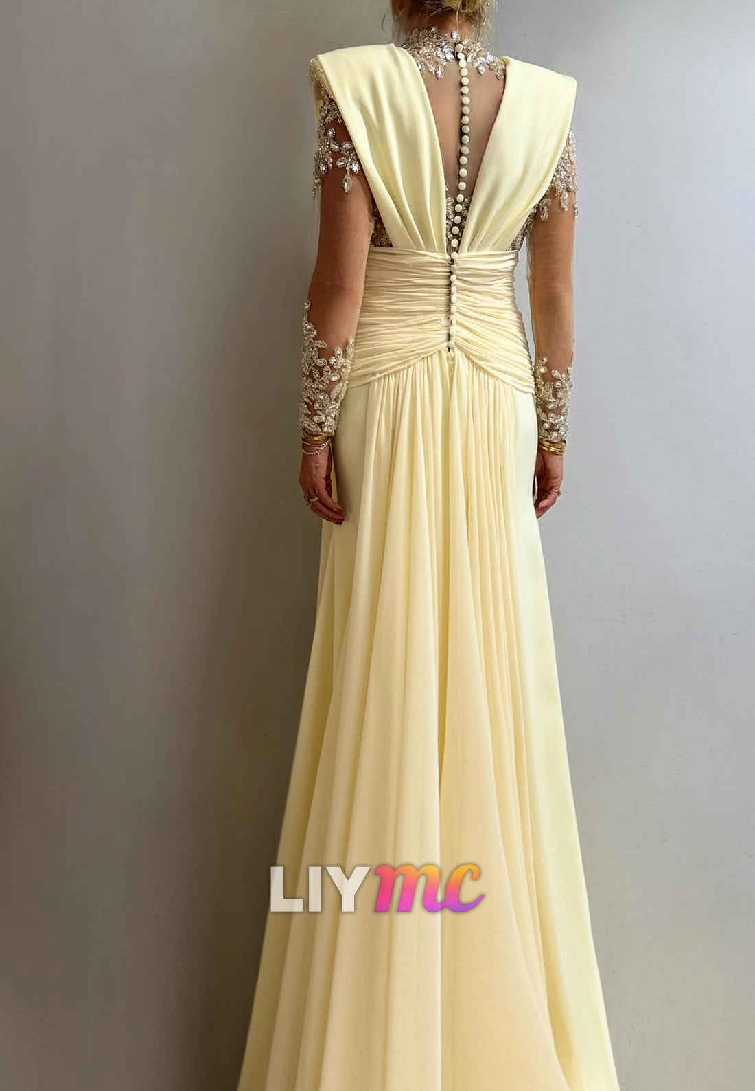 High Neck Appliques Evening Dress Long Sleeves A-Line Mother of Bride Dress