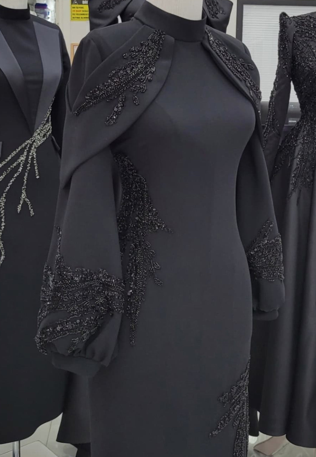 High Neck Long Sleeves Appliques Sheath Mother of Bride Dress