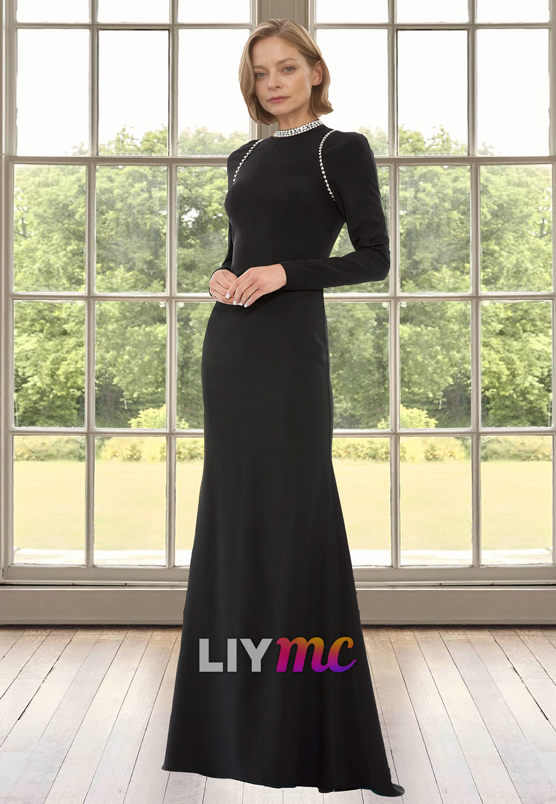 High Neck Long Sleeves Beaded Mermaid Mother of Bride Dress Liymc High Neck Long Sleeves Beaded Mermaid Mother of Bride Dress Liymc