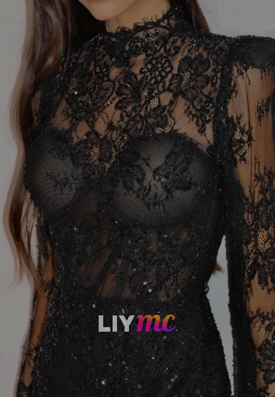 High Neck Long Sleeves Lace Appliques Mermaid Evening Dress