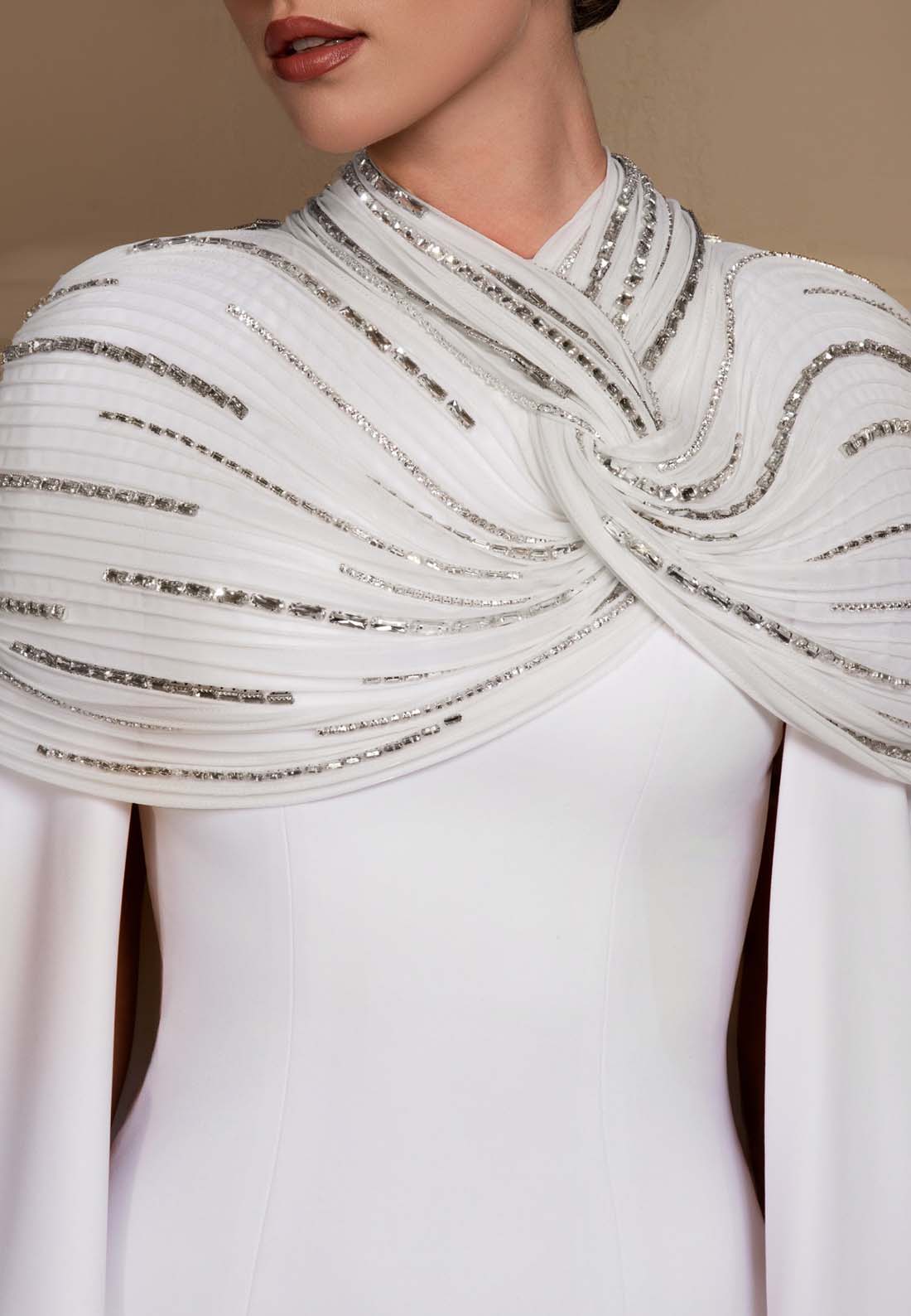 High Neck Long Sleeves Sleek Sheath Formal Dress