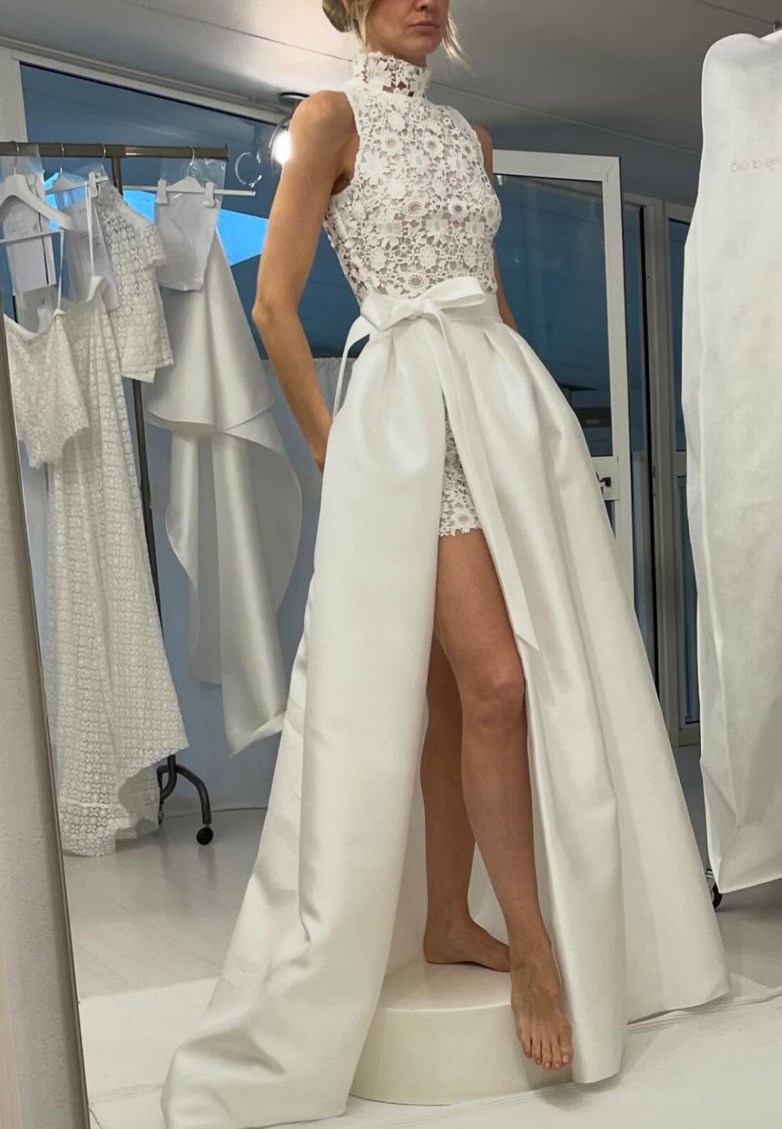 High Neck Sleeveless Lace Appliques A-Line Wedding Dress