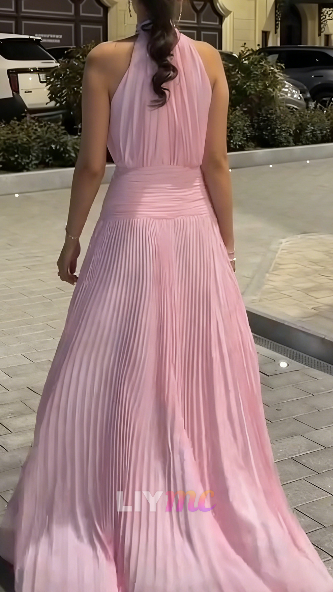 High Neck Sleeveless Pleated A-Line Wedding Guest Dress