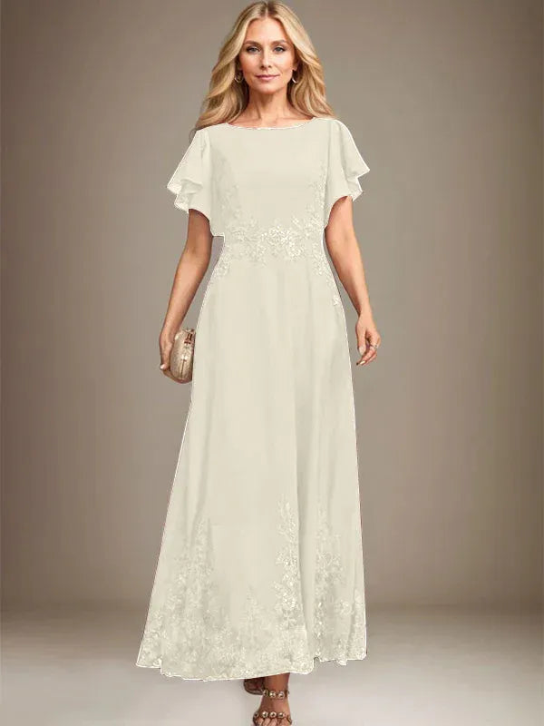 A-line Scoop Ankle-Length Lace Chiffon Mother of the Bride Dress With Sequins