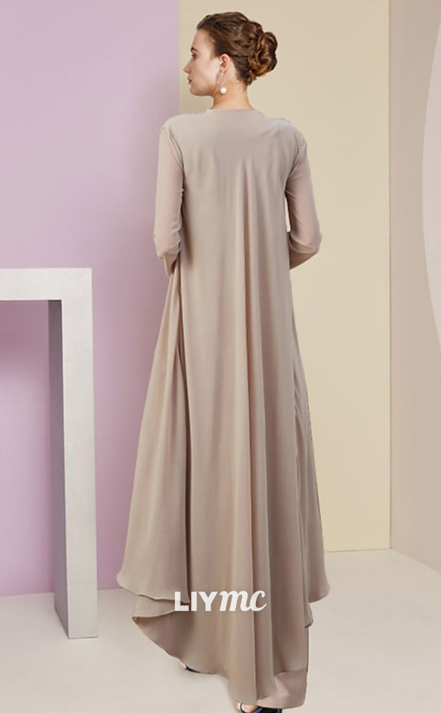 M1033 - Jumpsuit Pantsuit 3 Piece Mother of the Bride Dress Lace Sleeveless with Beading Appliques