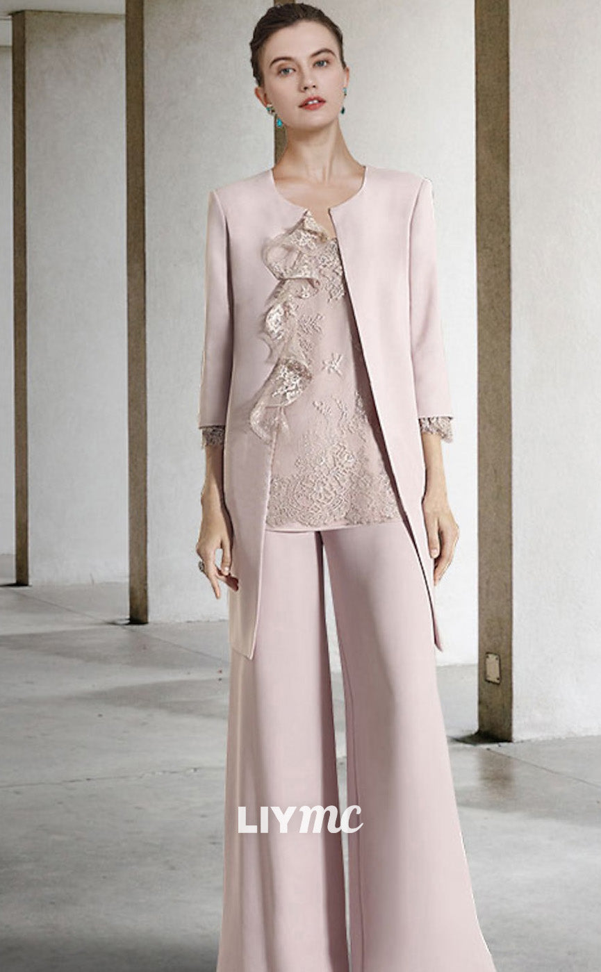 M1028 - Jumpsuit 3 Piece Mother of the Bride Dress Chiffon Lace Sleeveless