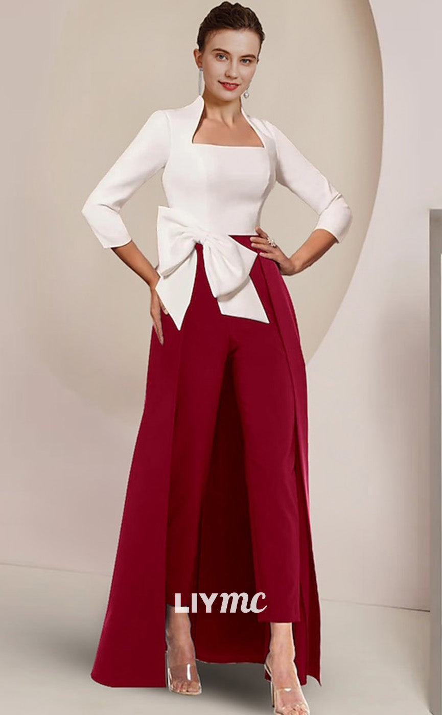 M1017 - Jumpsuit Pantsuit Mother of the Bride Dress Party Square Fabric 34 Length Sleeve