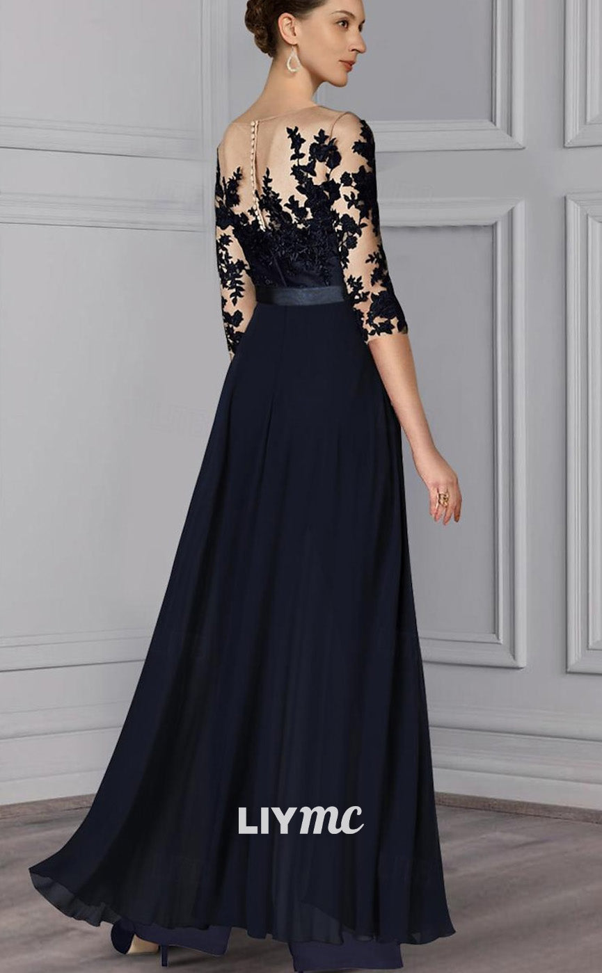 M1002 - Jumpsuit  Pantsuit Mother of the Bride Dress Formal Wedding Guest Scoop Appliques