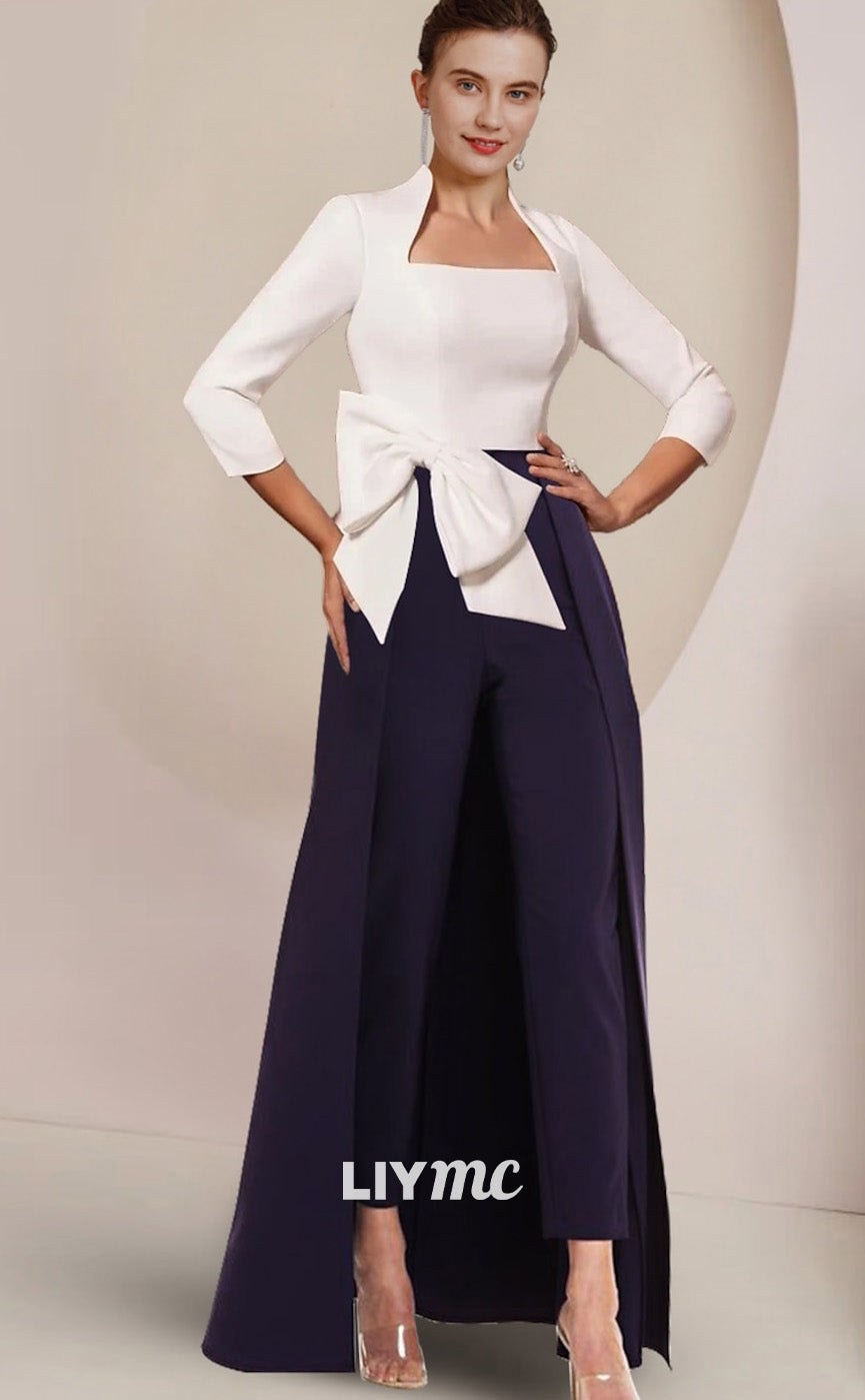 M1017 - Jumpsuit Pantsuit Mother of the Bride Dress Party Square Fabric 34 Length Sleeve