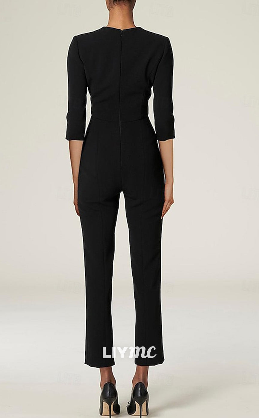M1045 - Jumpsuit With Overskirt Mother of the Bride Dress Elegant Simple Black Dress V Neck Sweep
