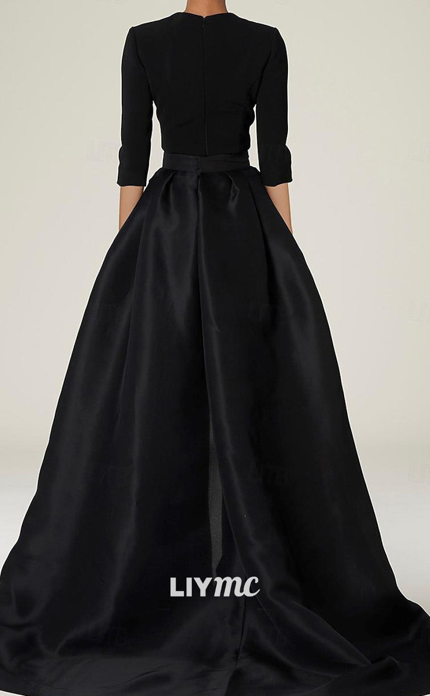 M1045 - Jumpsuit With Overskirt Mother of the Bride Dress Elegant Simple Black Dress V Neck Sweep