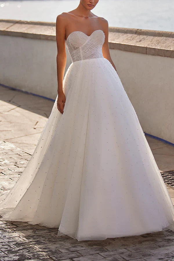 A line Sweetheart chiffon pearl simple wedding dress bride dress