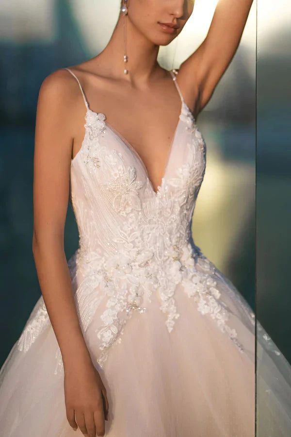 A Line Strap Lace Decal Bohemian Wedding Dress