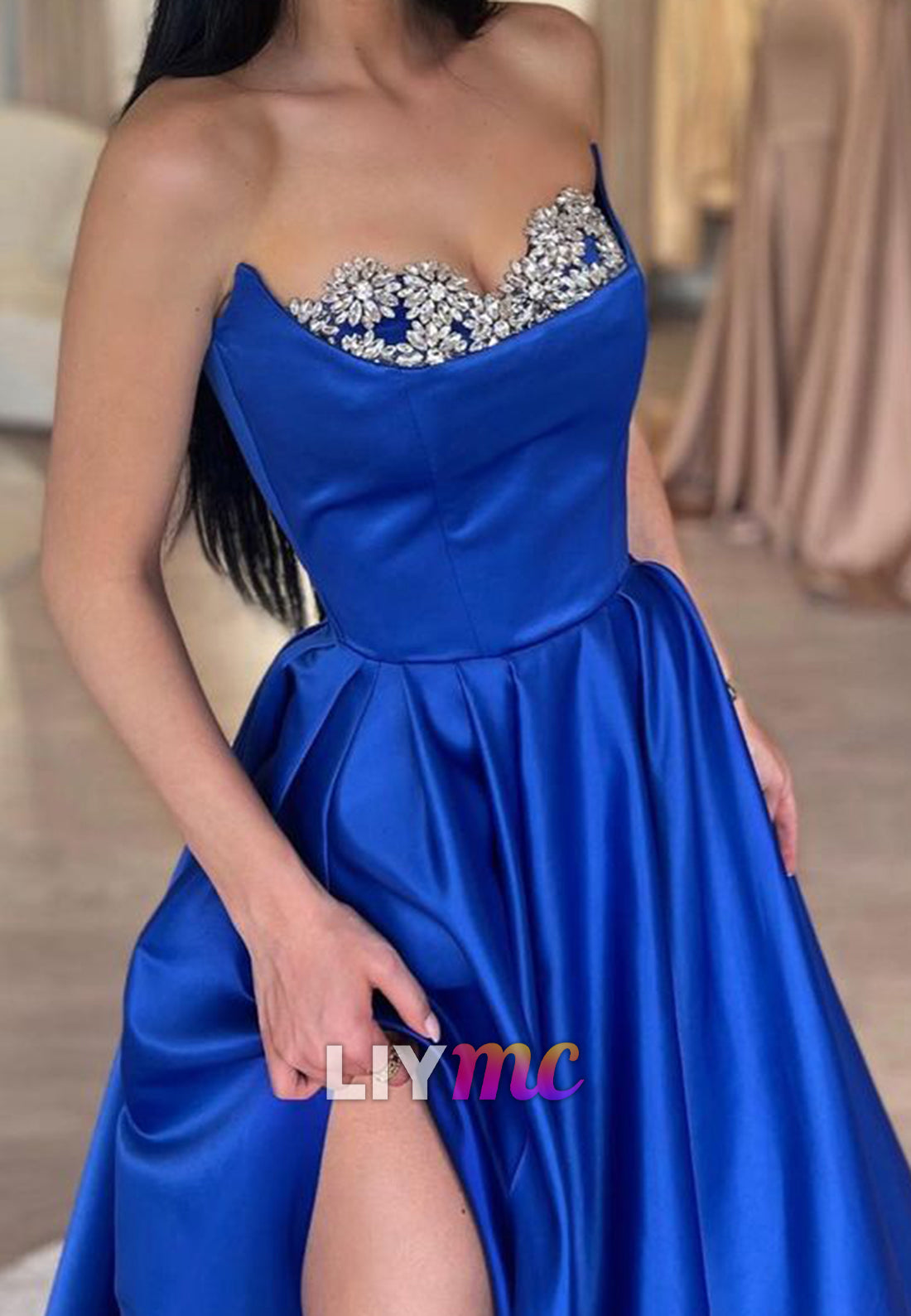 Sweetheart Sleeveless Beaded Pleated A-Line Prom Dress