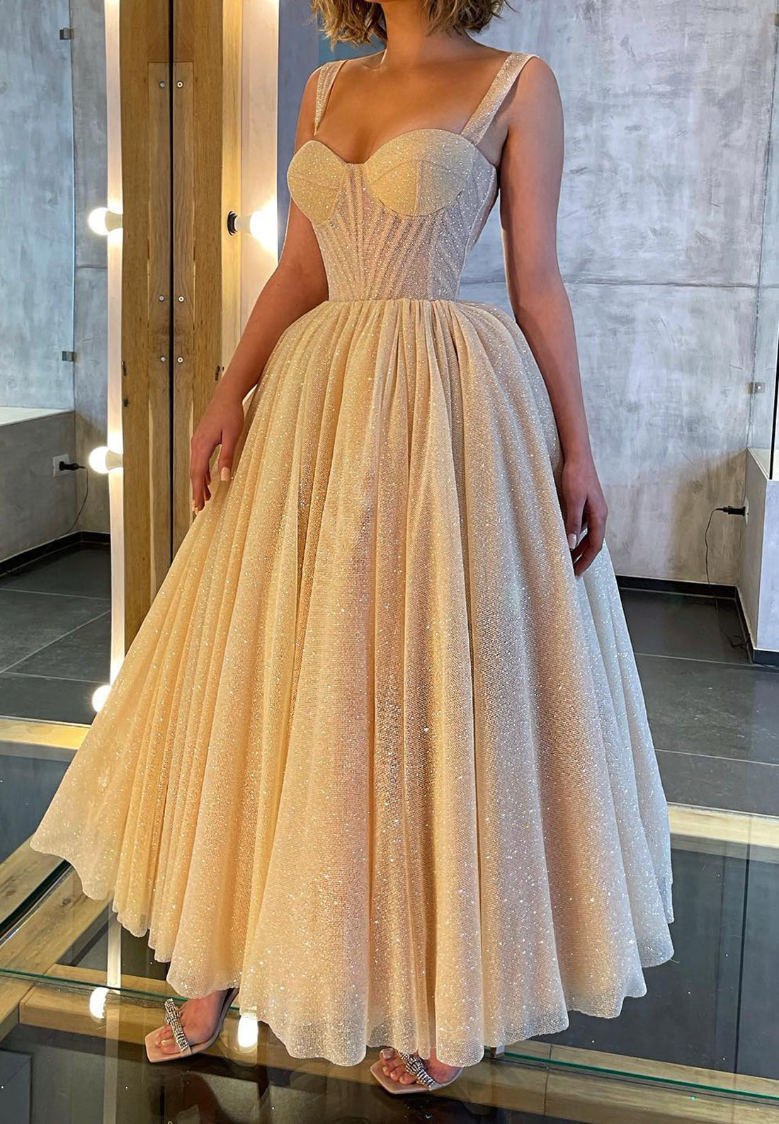 Sweetheart Sleeveless Pleated Tulle A-Line Prom Dress