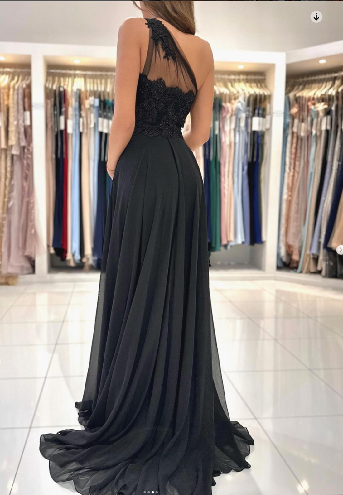 One Shoulder Sleeveless Tulle A-Line High Slit Prom Dress