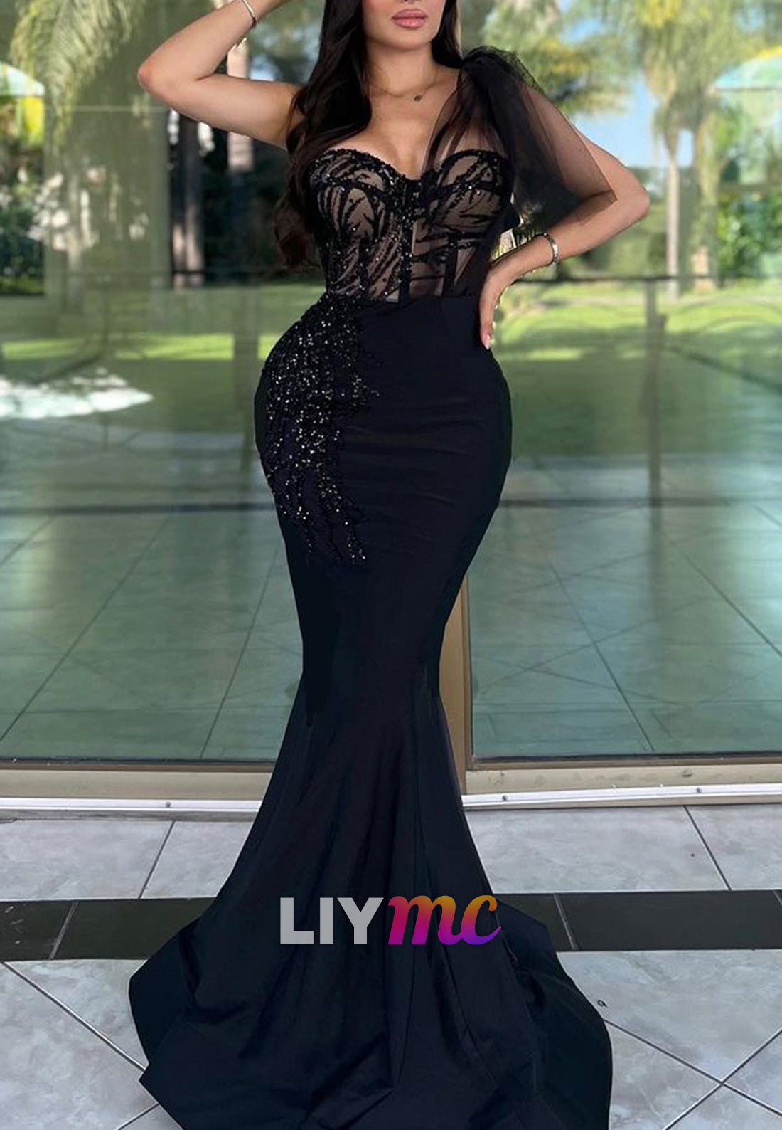 Sweetheart Sleeveless Appliques Mermaid Prom Dress