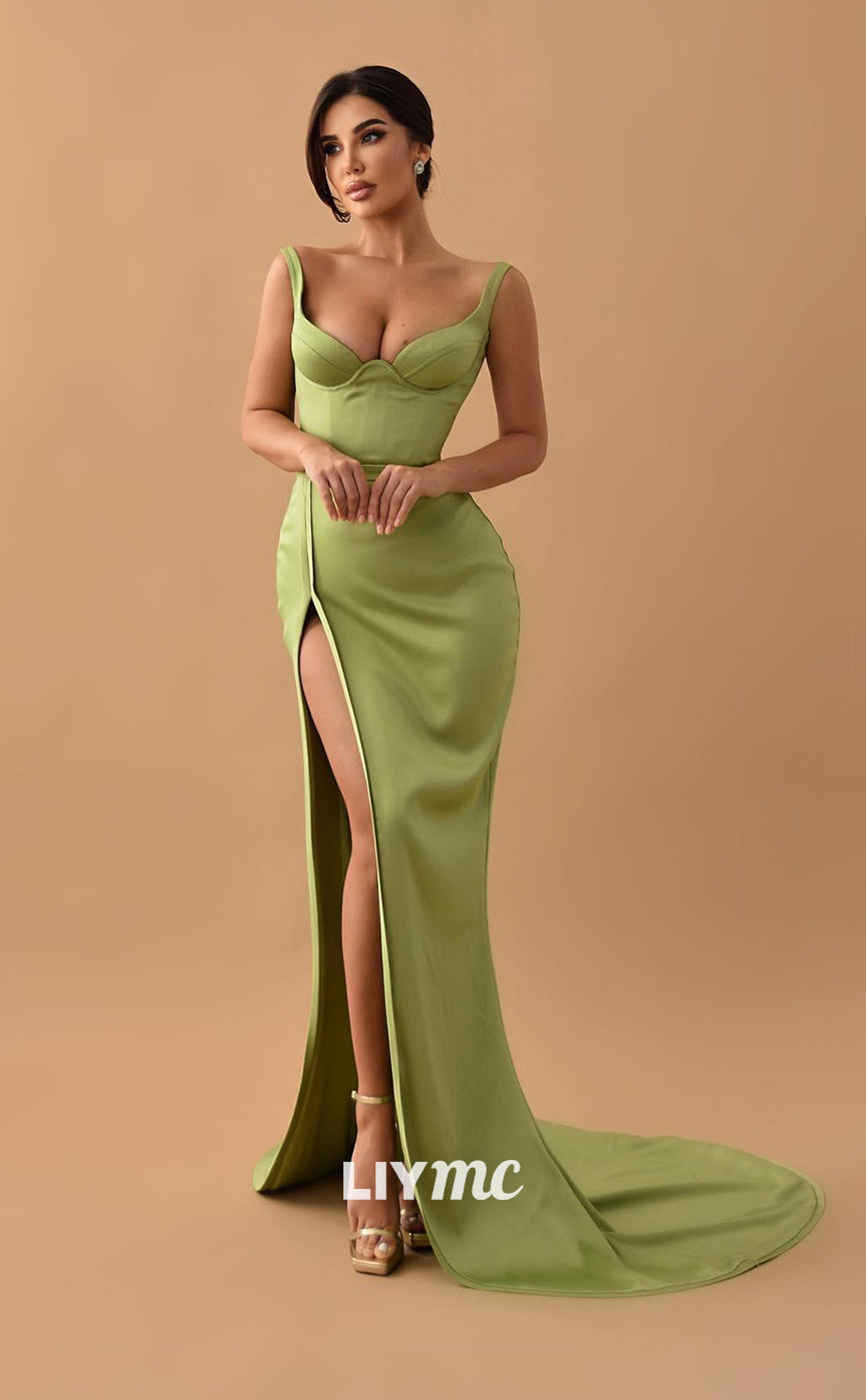 LP293 - Mermaid/Trumpet Sweetheart Satin Long Prom Evening Dress With Slit