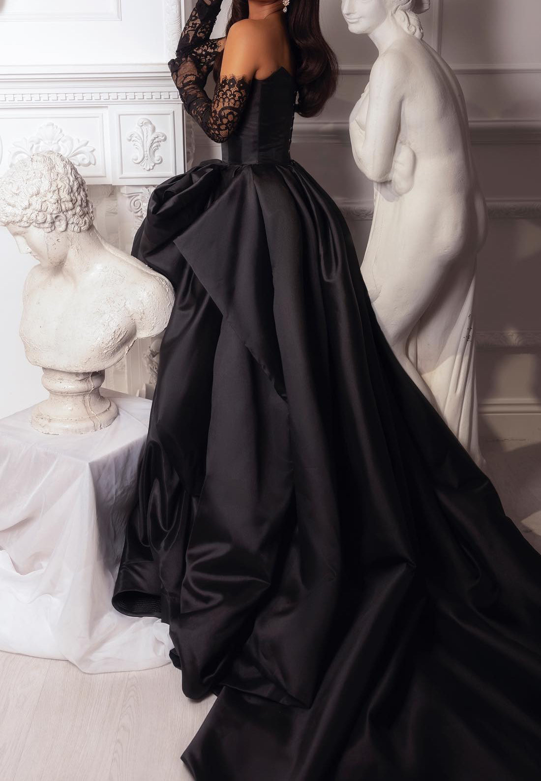 LP318 - Strapless Ruched Satin Long Ball Prom Evening Dress With Slit