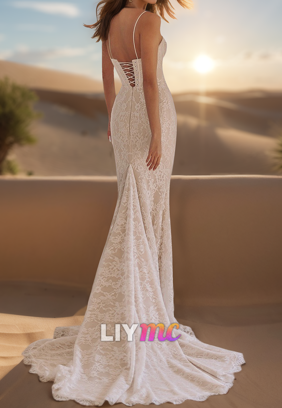 Lace Appliques Spaghetti Straps Sweetheart Mermaid Wedding Dress