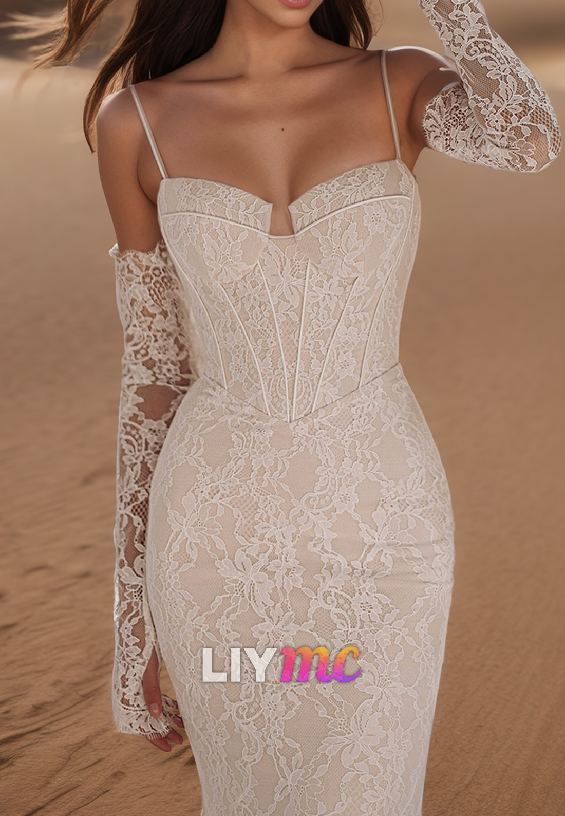 Lace Appliques Spaghetti Straps Sweetheart Mermaid Wedding Dress