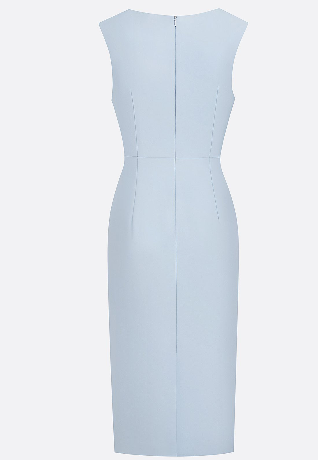Light Blue Lace Classic Crew Neck Sleeveless Sheath Midi Dress