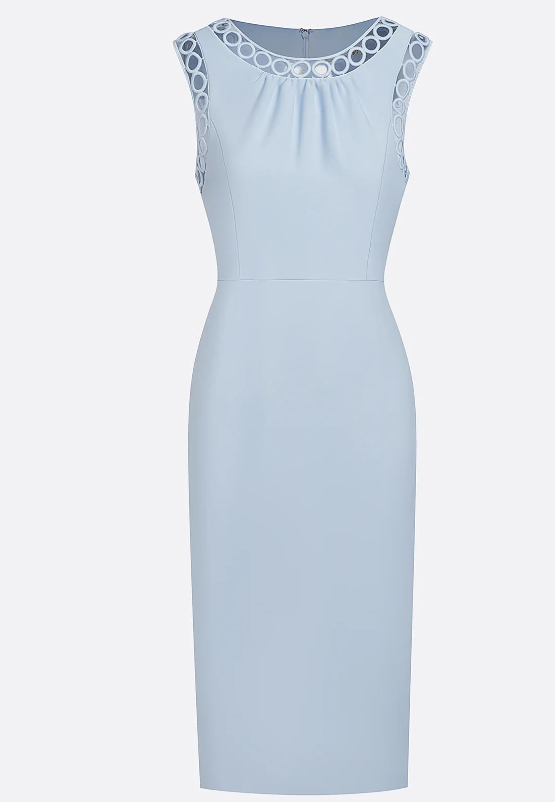 Light Blue Lace Classic Crew Neck Sleeveless Sheath Midi Dress