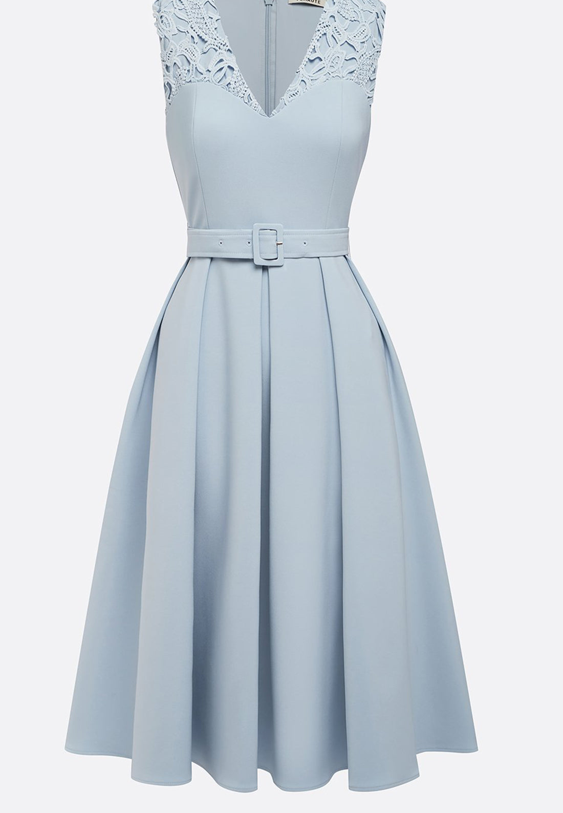 Light Blue Lace V Neck Sleeveless A-Line Midi Dress