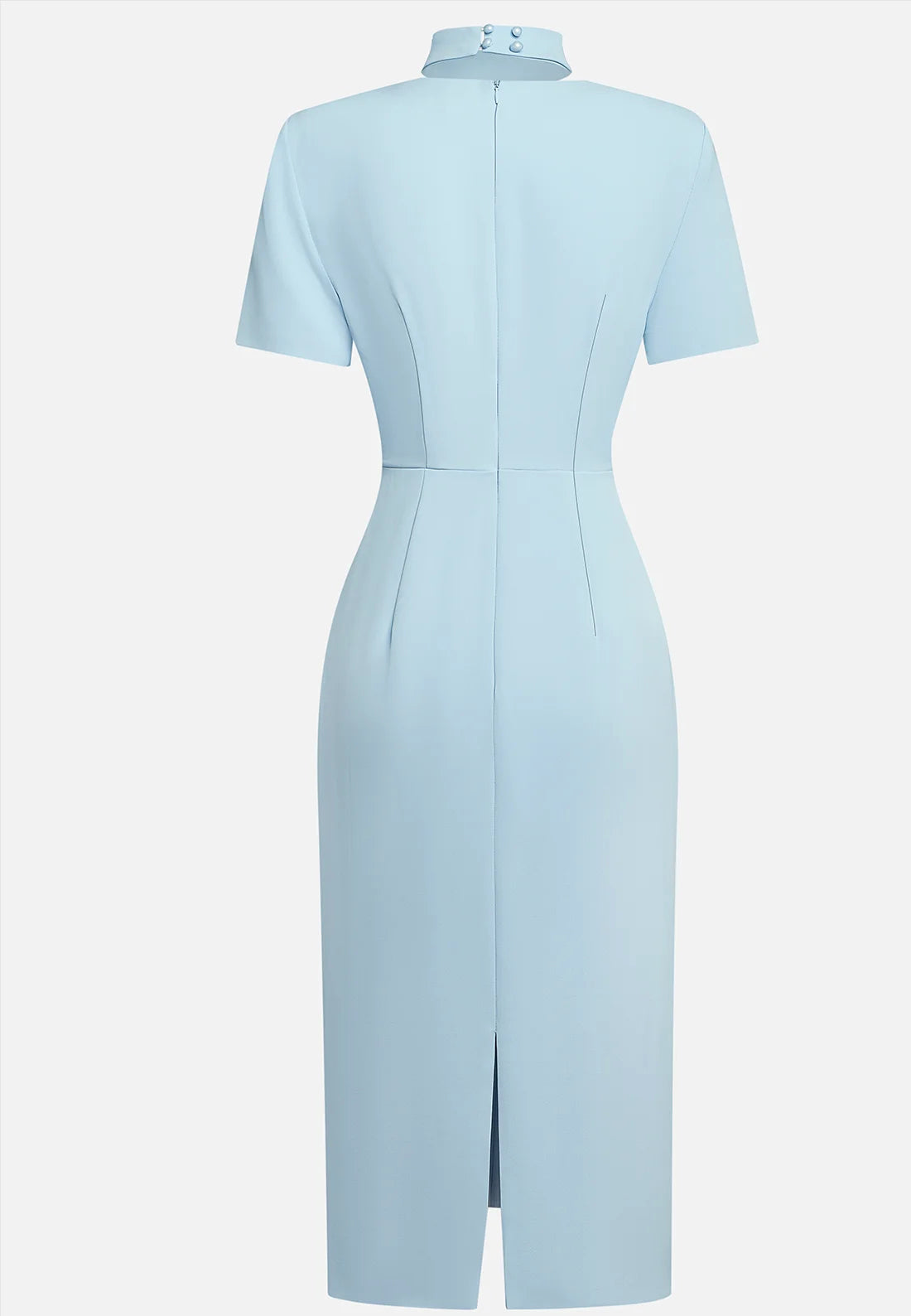 Light Blue Rhinestone Classic Square Neck Short Sleeve Sheath Midi Dress
